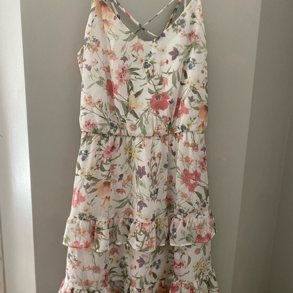 A. Byer Pink and Orange Ruffled Tiered Sundress